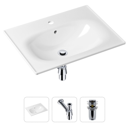 Комплект 3 в 1 Lavinia Boho Bathroom Sink 21520435: врезная фарфоровая раковина 60 см, металлический сифон, донный клапан