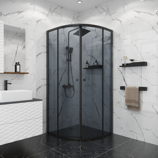 Душевое ограждение Niagara Eco NG-1007-14T (90х90х190) четверть круга,раздвижное,черный,стекло тонированное
