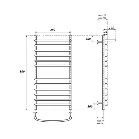 Полотенцесушитель водяной Point PN05148SP П11 400x800 с полкой, хром