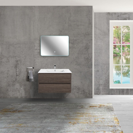 Тумба Vincea Gio 800 подвесная, 2 выкатных ящика soft-close, R.Oak с умывальником VBS-13980 керамическая, цвет белый