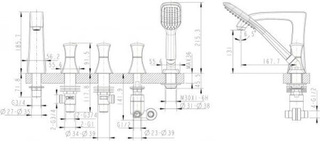 Смеситель для ванны и душа Bravat Whirlpool F578112C