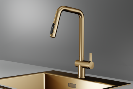 Смеситель для кухни Granula Kitchen Space 7273 золото сатин, подключение к фильтру, выдвижной излив, с душем