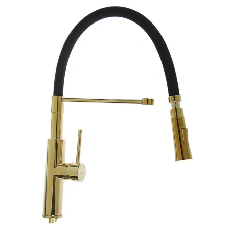 Смеситель для кухни Accoona А4890WF-1 гибкий излив с держателем, черный/золото