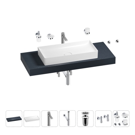 Раковина 75 см со столешницей 120 см Wellsee Pure BY Wellsee 201011696 в наборе 10 в 1: столешница, раковина, высокий смеситель, сифон, выпуск, кран-вентили, аксессуары (цвет хром)