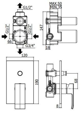 Смеситель для душа скрытого монтажа Paffoni ELLE EL015NO/M