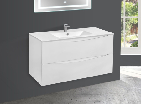 Тумба Vincea Mia 1000 подвесная, 2 выкатных ящика soft close, G.White с умывальником VBS-13100 керамическая, цвет белый