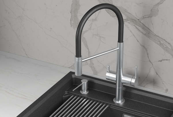 Смеситель для кухни Granula Kitchen Space 8277 нержавеющая сталь, подключение к фильтру, гибкий излив
