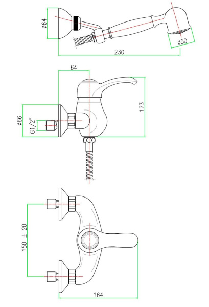 Смеситель для душа Webert Armony AU870101017, хром-золото