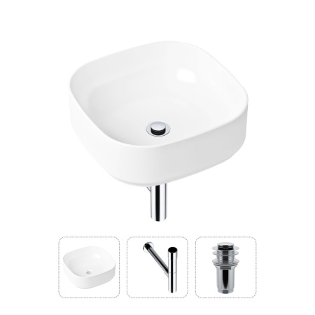 Комплект 3 в 1 Lavinia Boho Bathroom Sink 21520241: накладная фарфоровая раковина 40 см, металлический сифон, донный клапан