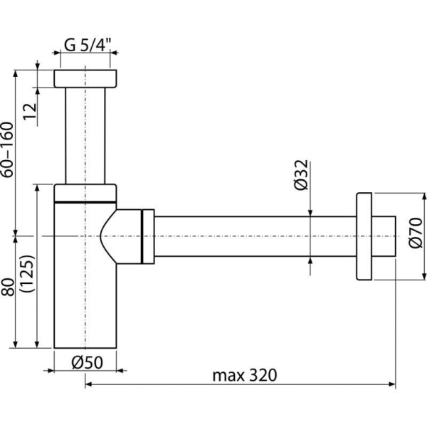 Сифон для умывальника Alcaplast DN32 DESIGN цельнометаллический, круглый, белый, A400B