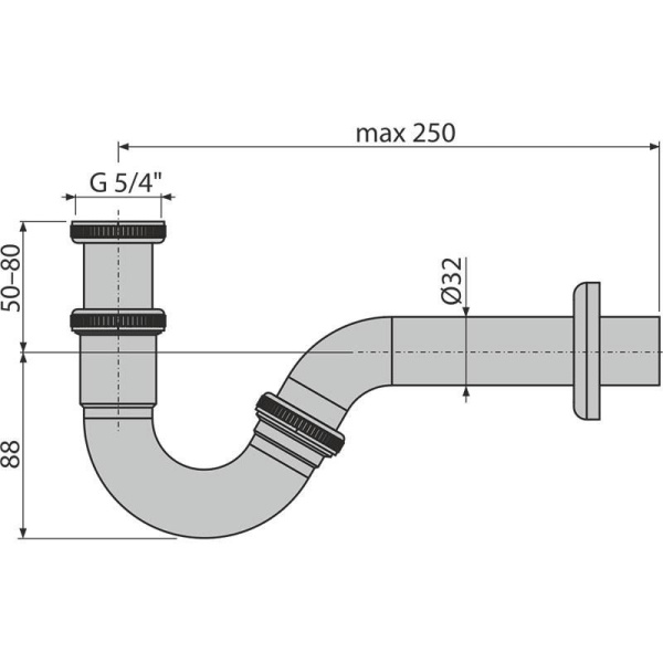 Сифон для биде Alcaplast Ø32 металл, A45G