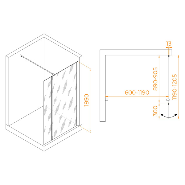 Душевая перегородка RGW WA-051W (WA-010W + Z-071W) 900