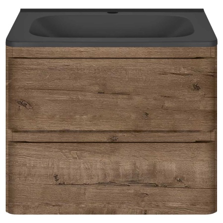 Тумба Vincea Vico 600 подвесная, 2 выкатных ящика soft close, V.Oak с умывальником VCB-2VP600B из кварцевого камня, цвет черный