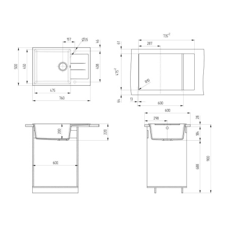 Кухонная мойка Ulgran U-602-308, черный