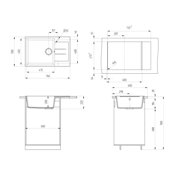 Кухонная мойка Ulgran U-602-308, черный