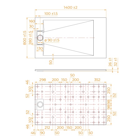 Душевой поддон прямоугольный RGW TUS-W Белый, 800x1400