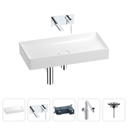 Раковина для ванной Wellsee Pure BY Wellsee 201002796 в наборе 4 в 1: раковина белого глянцевого цвета, встраиваемый смеситель, сифон, выпуск (цвет набора хром)