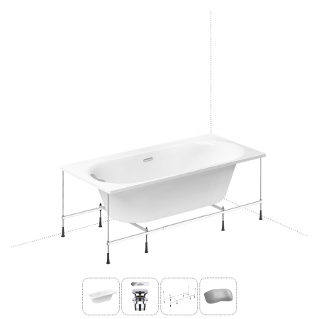 Акриловая ванна в наборе 4 в 1: встраиваемая ванна, слив-перелив, каркас, подголовник Wellsee Dream For More 20216809R