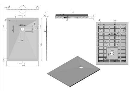 Поддон для душа из искусственного камня Vincea VST-4SR9012G, 1200*900*25, серый