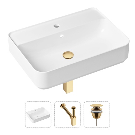 Комплект 3 в 1 Lavinia Boho Bathroom Sink 21520344: накладная фарфоровая раковина 60 см, металлический сифон, донный клапан