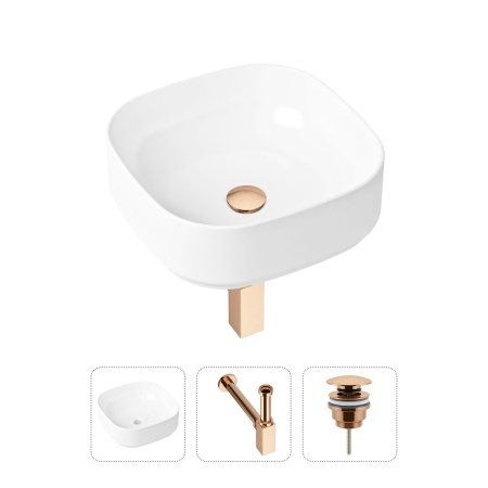 Комплект 3 в 1 Lavinia Boho Bathroom Sink 21520238: накладная фарфоровая раковина 40 см, металлический сифон, донный клапан