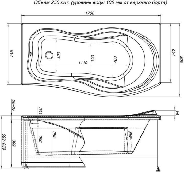 Фронтальная панель для ванны Aquanet Borneo 170 R черная