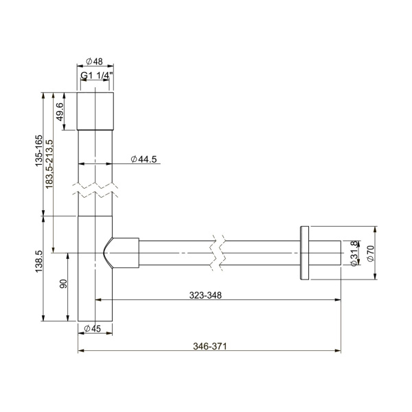 Сифон для раковины Wellsee Drainage System 182115000, латунь, матовый черный