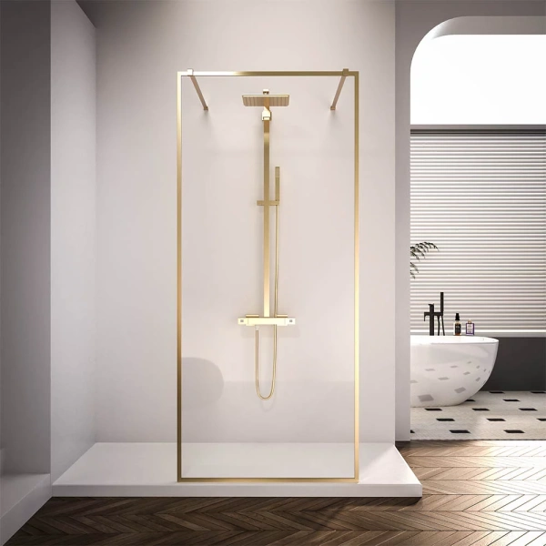 Душевая перегородка Veconi Korato KR-90G, 1200x2000, брашированное золото, прозрачное