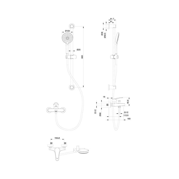 Смеситель для ванны с душевым гарнитуром WONZON & WOGHAND, Хром (WW-C2501-CR)