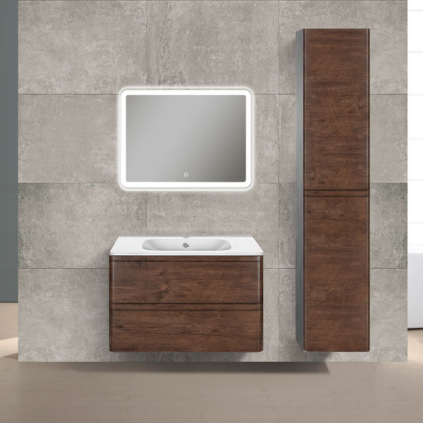 Тумба Vincea Vico 800 подвесная, 2 выкатных ящика soft close, R.Wood с умывальником VCB-2VP800W из искусственного камня, цвет белый
