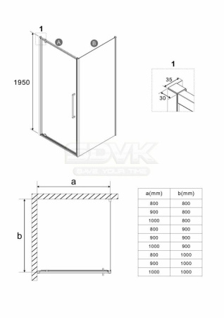 Душевое ограждение Niagara Nova NG-66-10A-A90-34 (100*90*195) прямоугольник, двери распашные