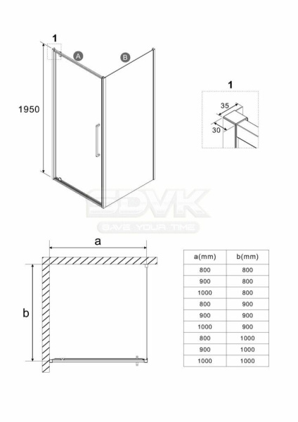 Душевое ограждение Niagara Nova NG-66-10A-A90-34 (100*90*195) прямоугольник, двери распашные