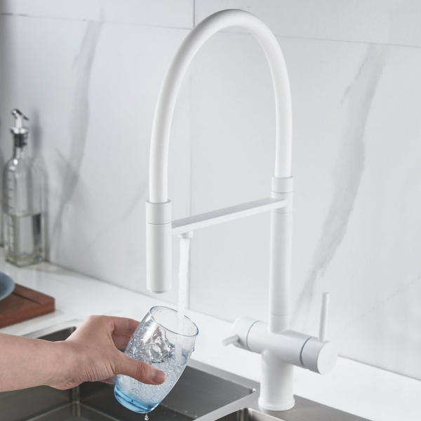 Смеситель для кухни с подключением фильтра Shevanik S178C, белый