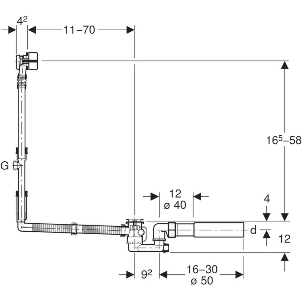Слив-перелив для ванны Geberit 150.711.21.1 с наполнением ванны через перелив , удлиненный