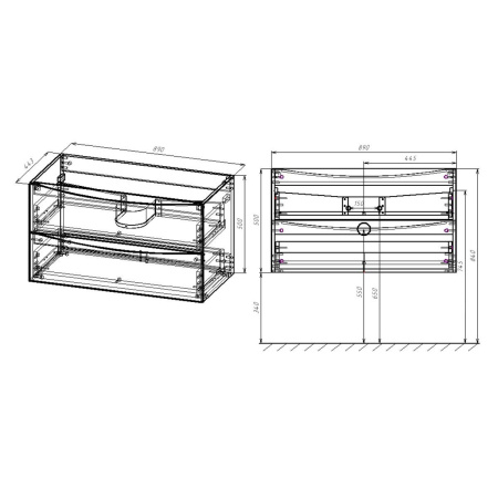 Тумба под раковину Vincea Mia 900 подвесная, 2 выкатных ящика soft close, Beton