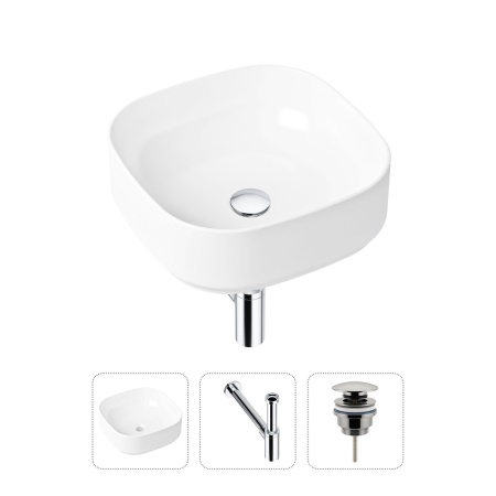 Комплект 3 в 1 Lavinia Boho Bathroom Sink 21520222: накладная фарфоровая раковина 40 см, металлический сифон, донный клапан