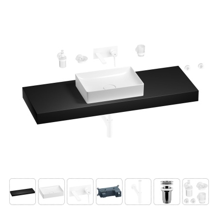Раковина 50 см со столешницей 140 см Wellsee Pure BY Wellsee 201011550 в наборе 9 в 1: столешница, раковина, встраиваемый смеситель, сифон, выпуск, аксессуары (цвет набора матовый белый)