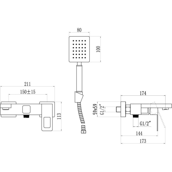 Смеситель для ванны Savol S-SUS4003H, черный