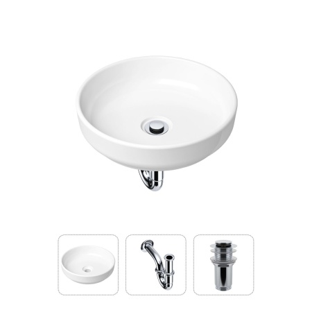 Комплект 3 в 1 Lavinia Boho Bathroom Sink 21520163: накладная фарфоровая раковина 40 см, металлический сифон, донный клапан