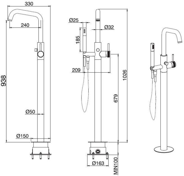 Смеситель для ванны с душем Allen Brau Priority 5.31008-31 черный матовый (с внутренней частью)