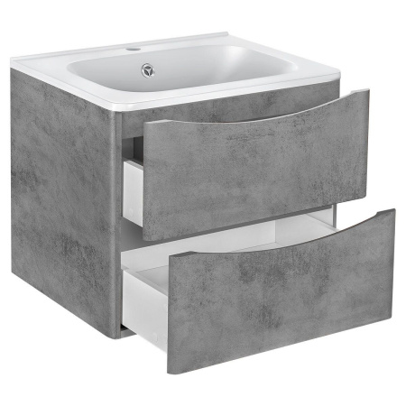 Тумба Vincea Vico 600 подвесная, 2 выкатных ящика soft close, Beton с умывальником VCB-2VP600W из искуственного камня, цвет белый