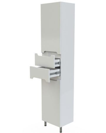 Orange TOPLINE-Rio PR40-05KR Пенал напольный с корзиной, правый, белый.
Фасад: МДФ 16 мм (белый глянец, производство - Италия).
Корпус: ЛДСП 16 мм  Интегрированные ручки. Два  выдвижных  ящика, нижня дверка с корзиной для белья. Верхняя дверка с доводичко