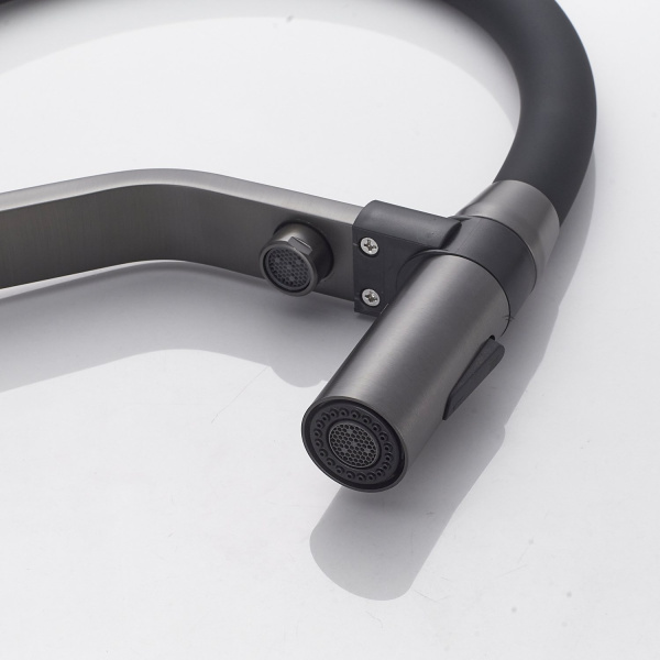 Смеситель для кухни с гибким изливом и подключением фильтра Shevanik S278T, оружейная сталь