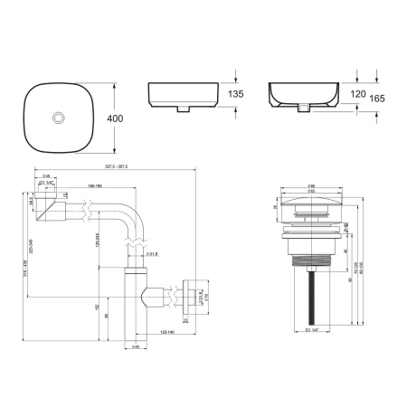 Комплект 3 в 1 Lavinia Boho Bathroom Sink 21520262: накладная фарфоровая раковина 40 см, металлический сифон, донный клапан