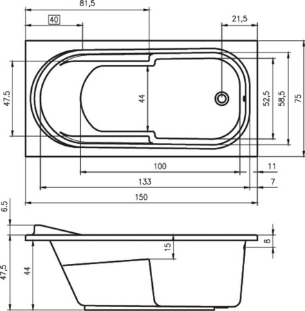 Акриловая ванна с ножками Riho Columbia 150x75 BA0200500000000