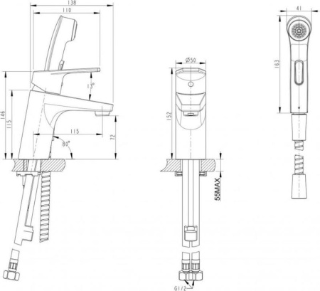 Смеситель для раковины с гигиеническим душем Bravat Line F15299C-2, хром