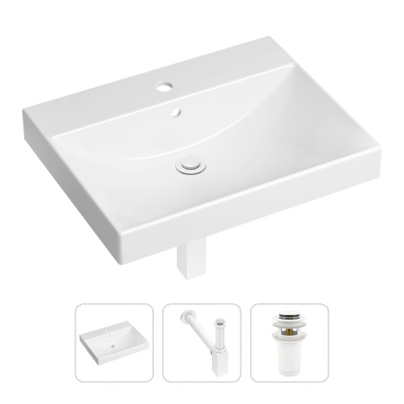 Комплект 3 в 1 Lavinia Boho Bathroom Sink 21520564: врезная фарфоровая раковина 60 см, металлический сифон, донный клапан