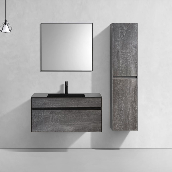 Тумба Vincea Chiara 1000 подвесная, 1 выкатной ящик soft-close, G.Stone с умывальником VCB-13100B из кварца, цвет черный