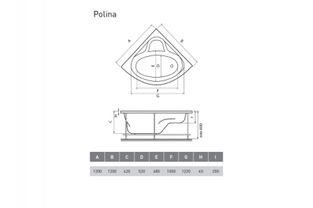 Ванна акриловая угловая Relisan POLINA Гл000001267, 120x120