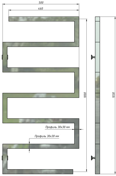 Полотенцесушитель водяной Stinox Ultra 500x1000, боковое подключение, хром, 1/2" ВР (внутренняя резьба), 7 перекладин